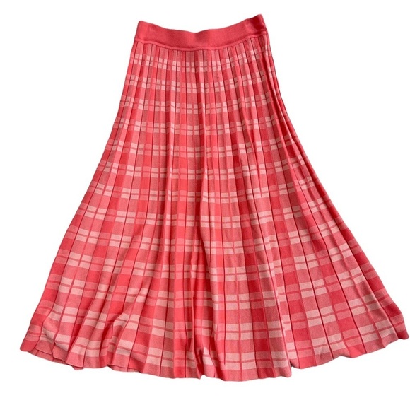 Kate Spade New York Pink Pleated Checkered Long Skirt - Picture 2 of 8